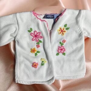 Vintage Koala Kids Baby Girl Floral Embroidery Knit Cardigan 3-6M 100% Cotton